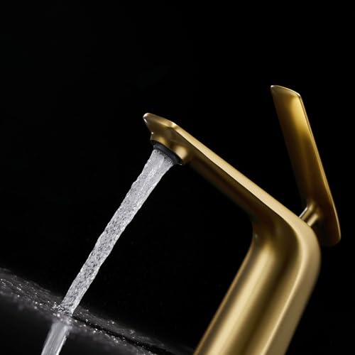 Tall Brushed Gold Brass Single Handle Vessel Sink Bathroom Faucet X374