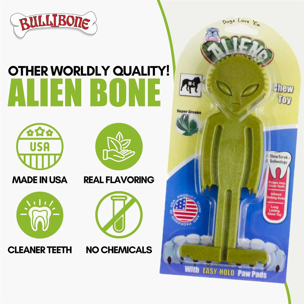 Small Alien Bone Dog Chew Toy with Easy Hold Grips F98805