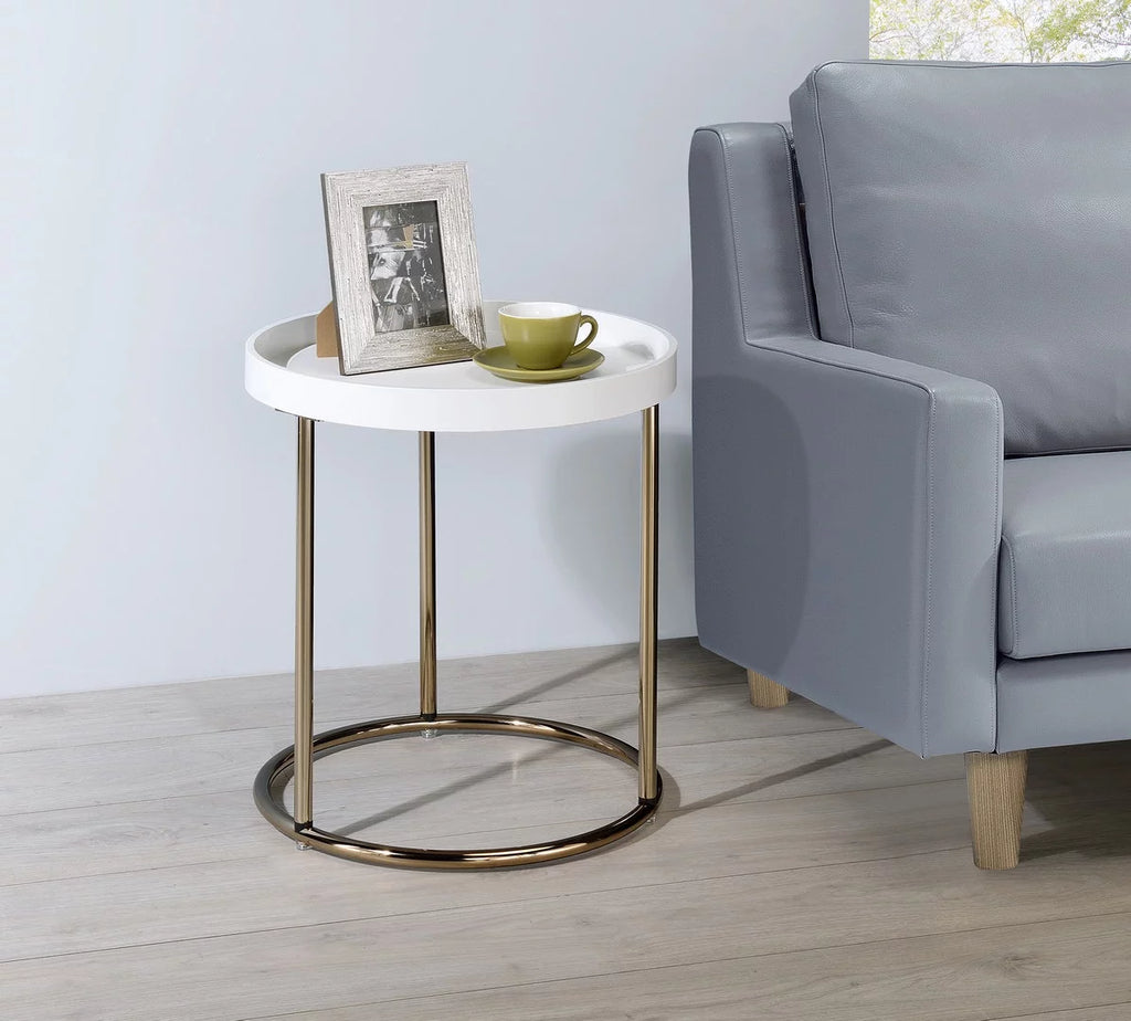 White Mid-Century Side Table with Copper Legs A229
