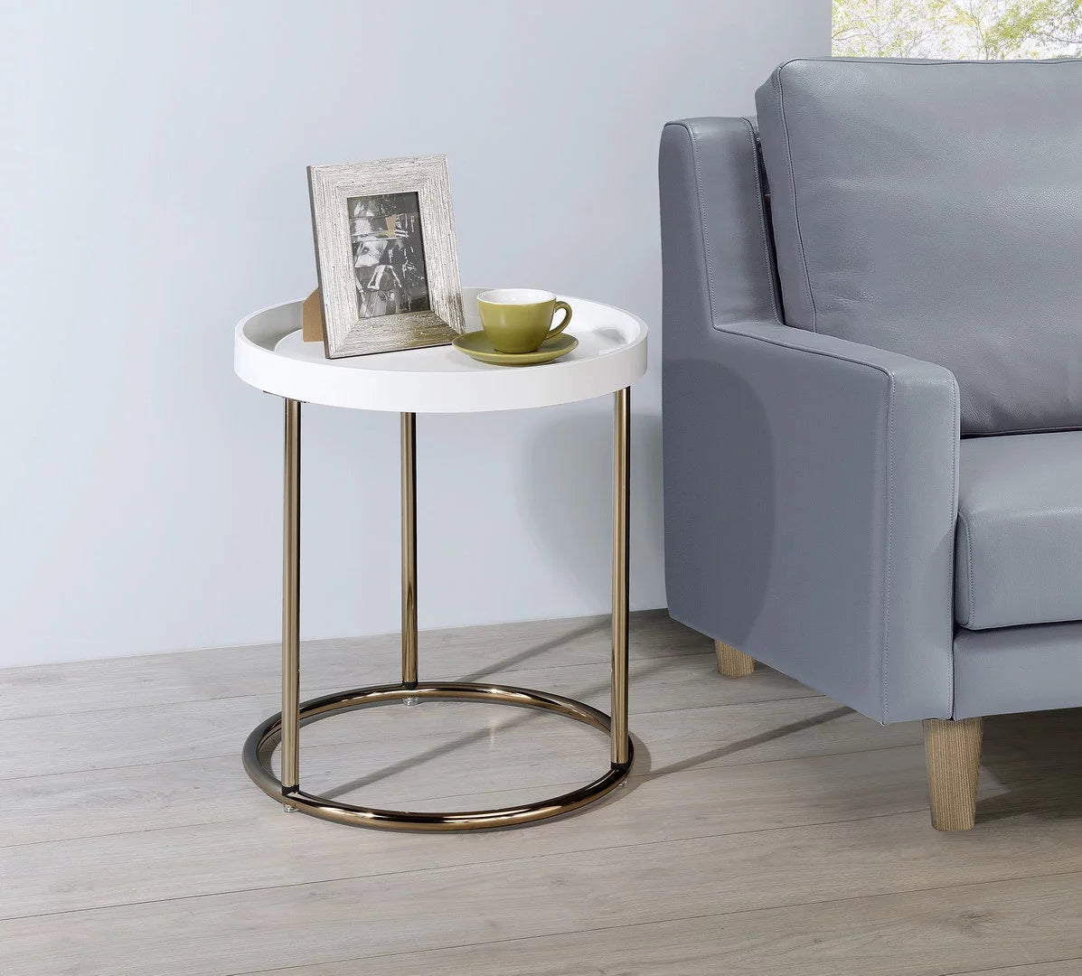 White Mid-Century Side Table with Copper Legs A229