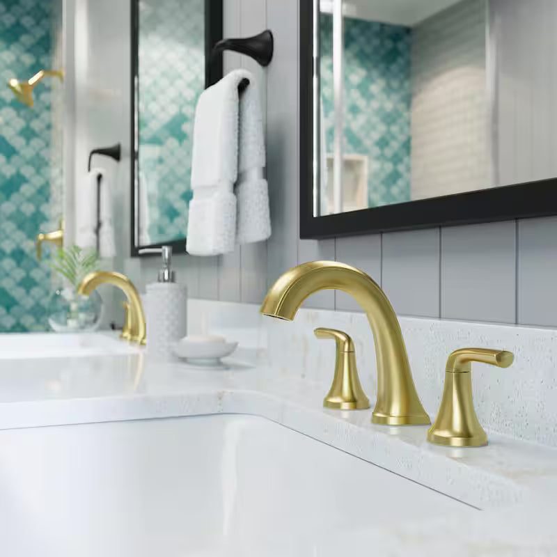 8 in. Widespread Double Handle Bathroom Faucet Brushed Gold P2936