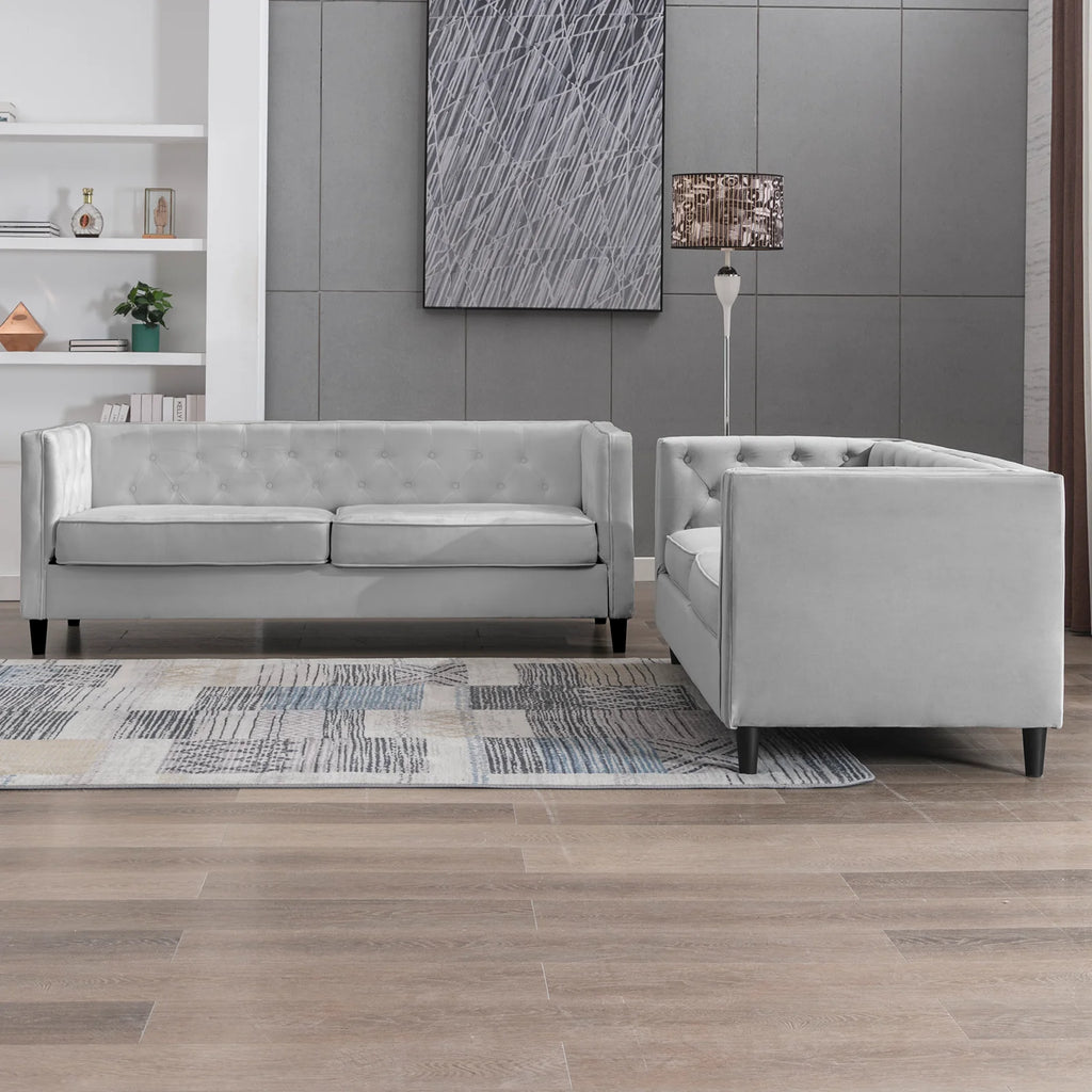 Velvet Sofa Set Loveseat and 3 Seater Sofa Couch Set Light Gray X9358