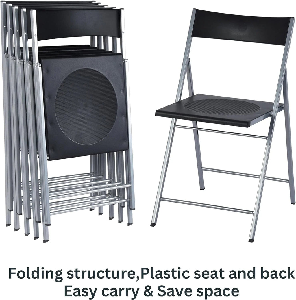 Black Set Of 6 Folding Chair Plastic Seat Steel Frame H992