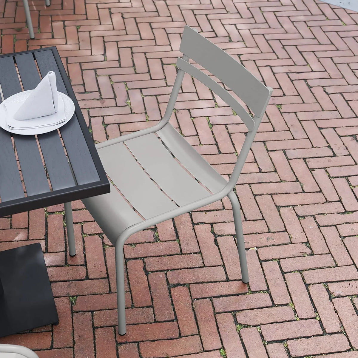 Steel Stack Chair, Indoor-Outdoor Armless Chair With 2 Slat Back In Silver, Set Of 2 G91418