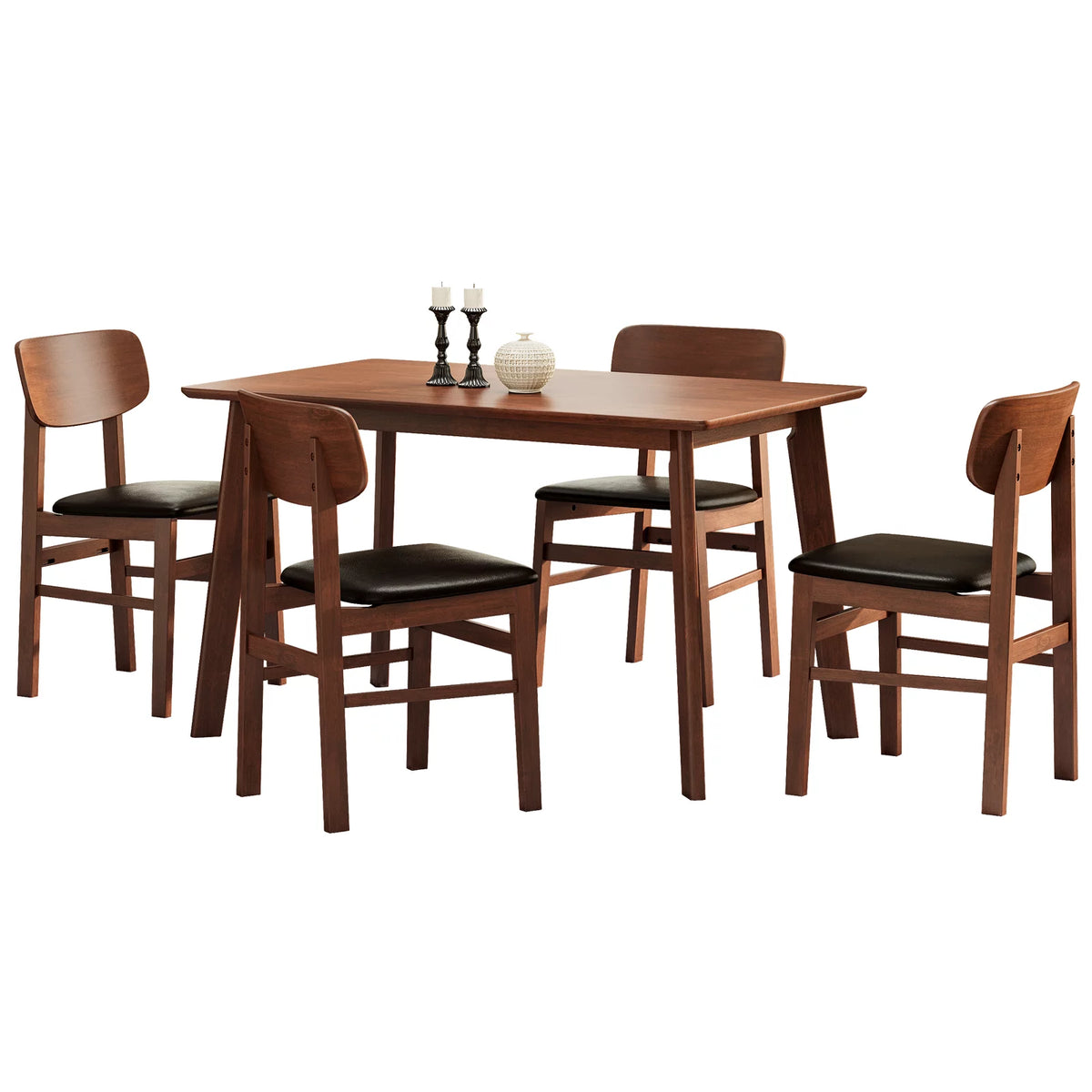 5 Pieces Dining Table Set with 4 Chairs Solid Rubberwood C80467