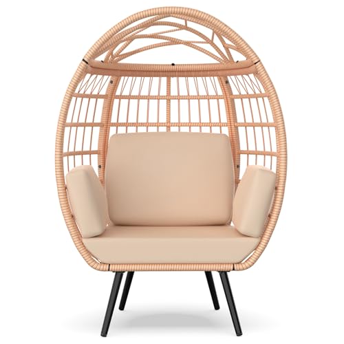 Oversized White Wicker Egg Chair with 4 Cushions D718888