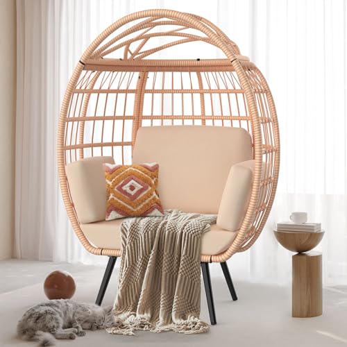 Oversized White Wicker Egg Chair with 4 Cushions D718888