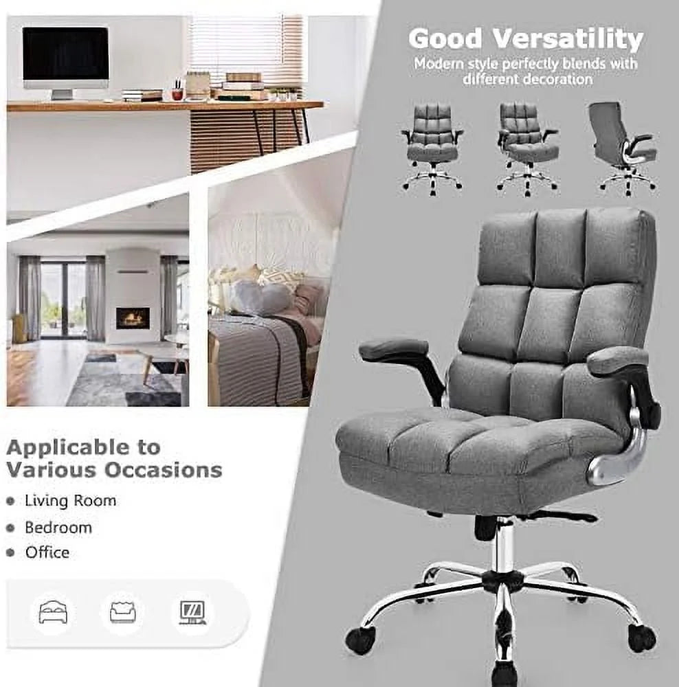 Beige Big and Tall Ergonomic Office Chair with Flip-up Arms 400 LBS Y849