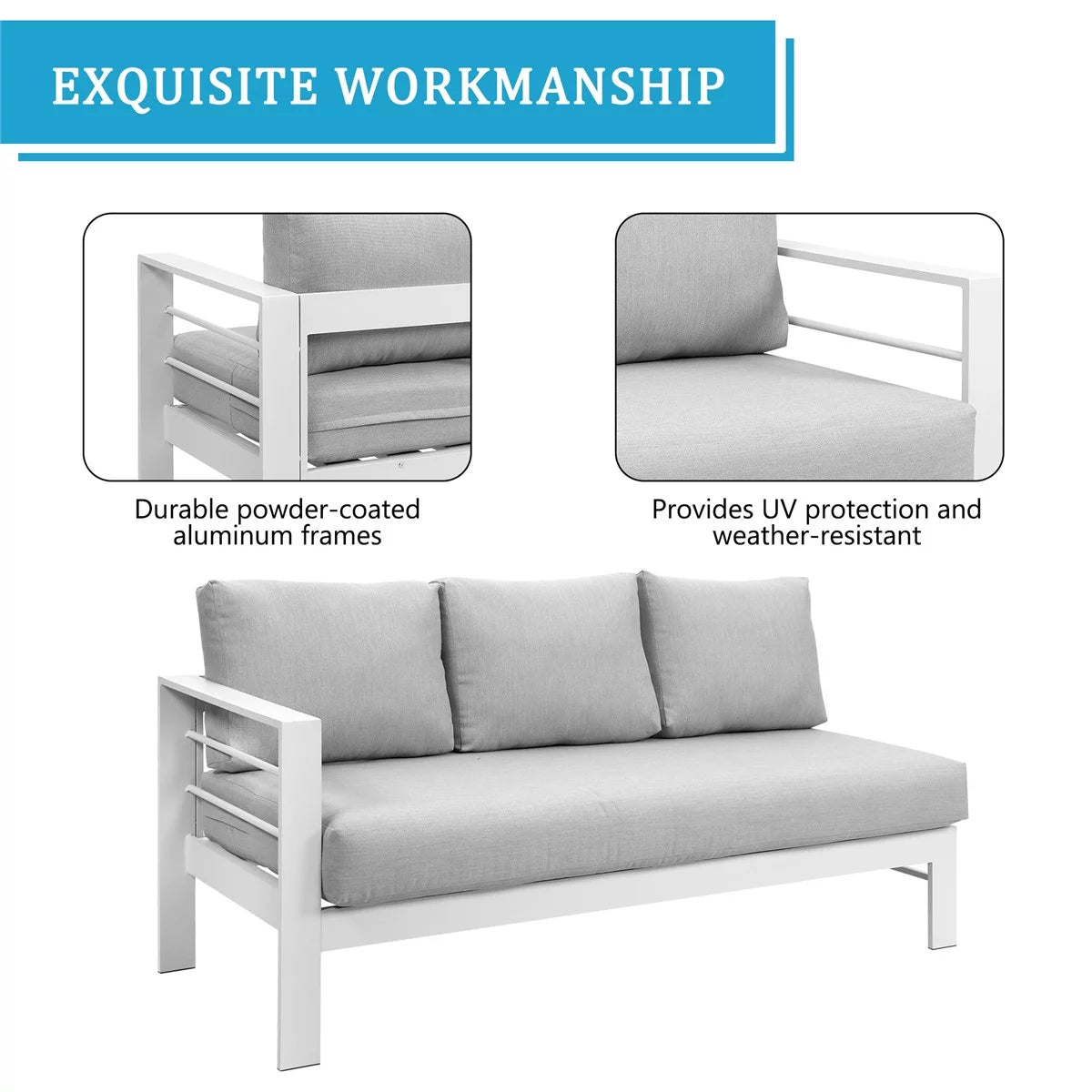 3 Pieces All-Weather Aluminum Patio Sofa Set M3154