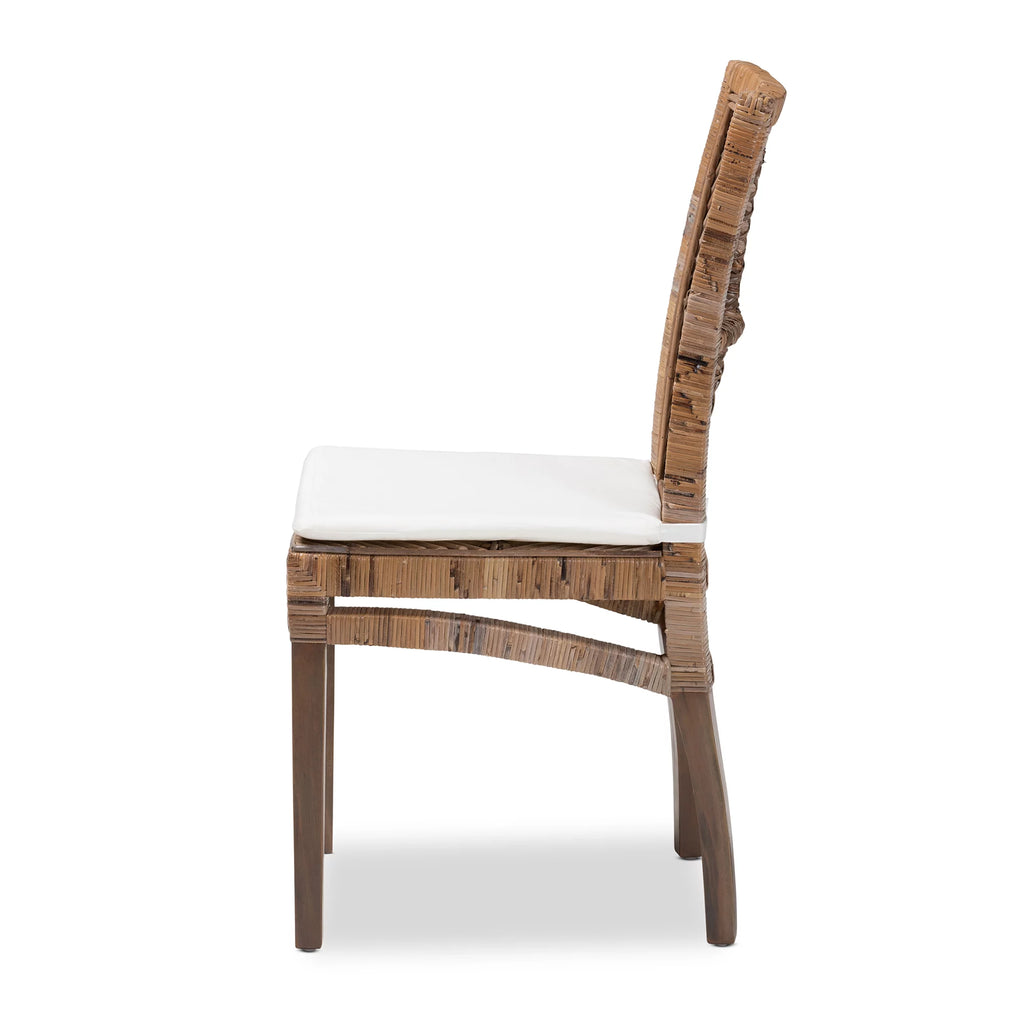 Greywashed Natural Rattan and Mahogany Dining Chair with Cushion W187
