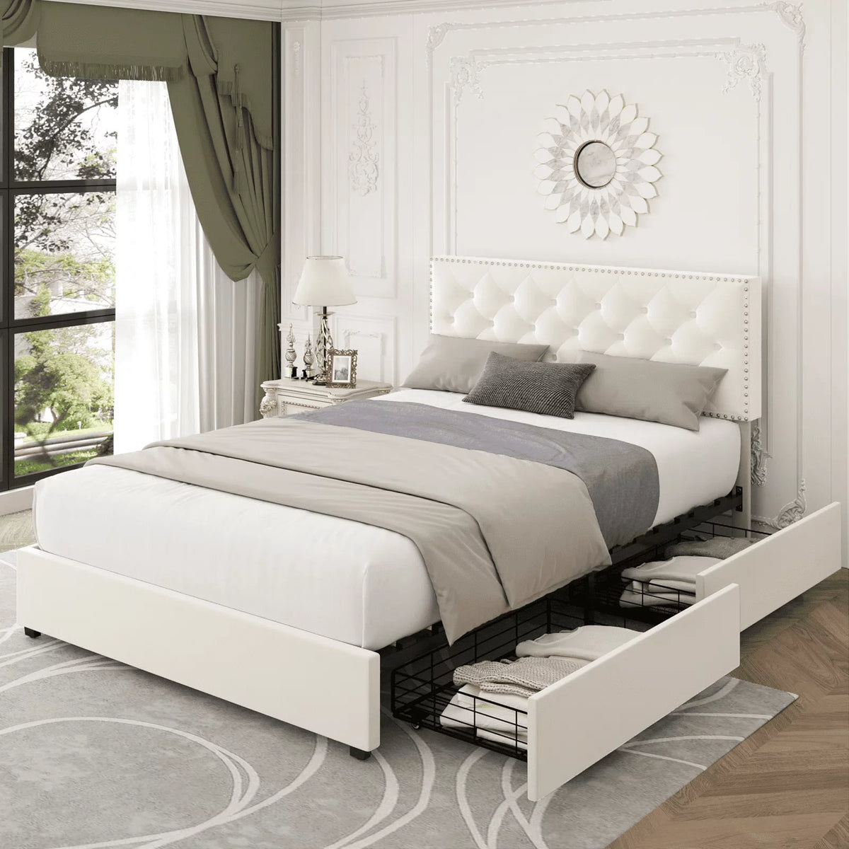 Queen Size Upholstered Platform Bed with 4 Drawers M861