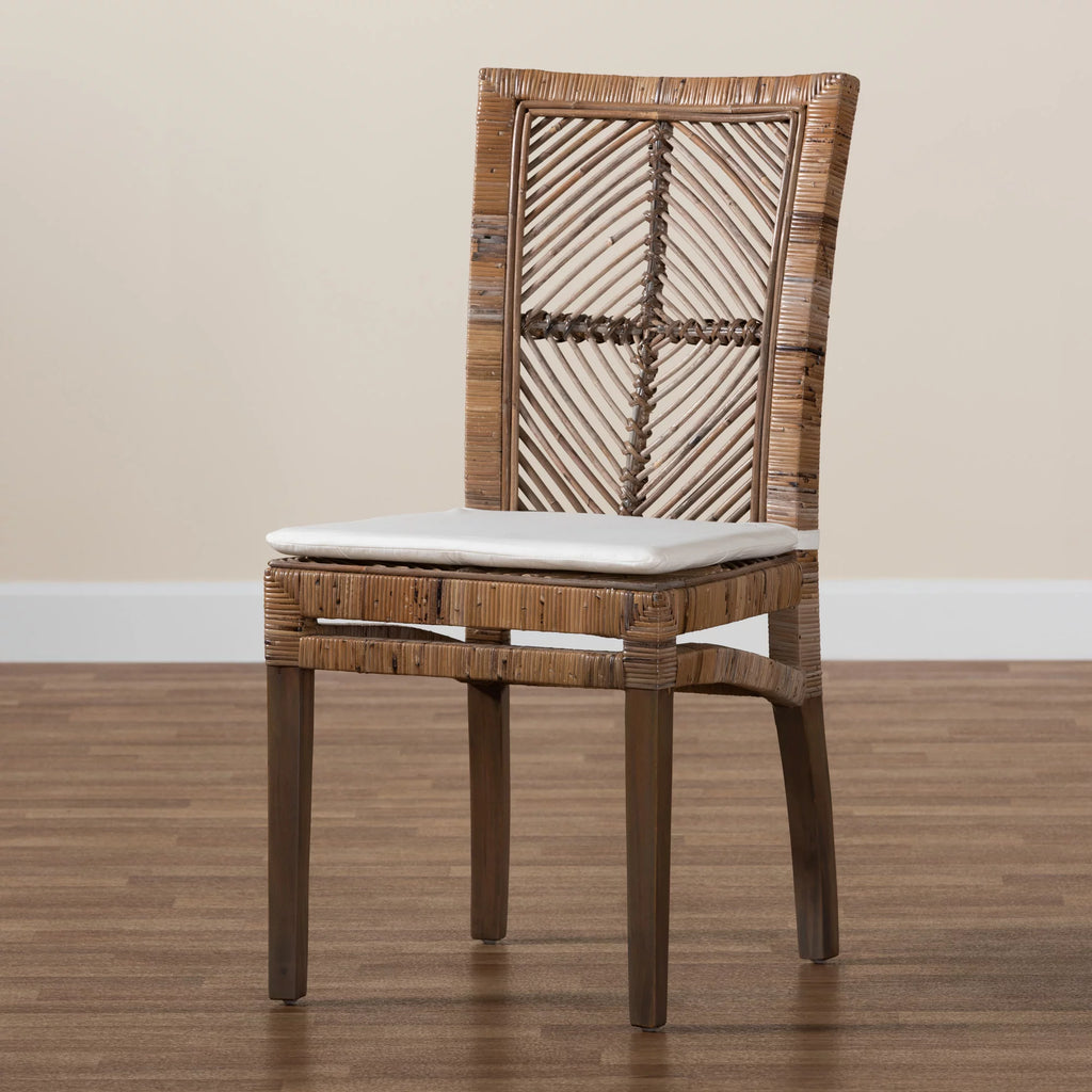 Greywashed Natural Rattan and Mahogany Dining Chair with Cushion W187