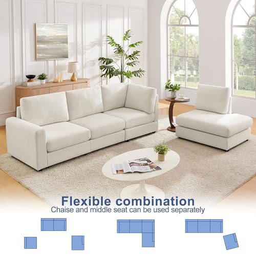 Cream L Shaped Sectional Sofa with Reversible Chaise B136