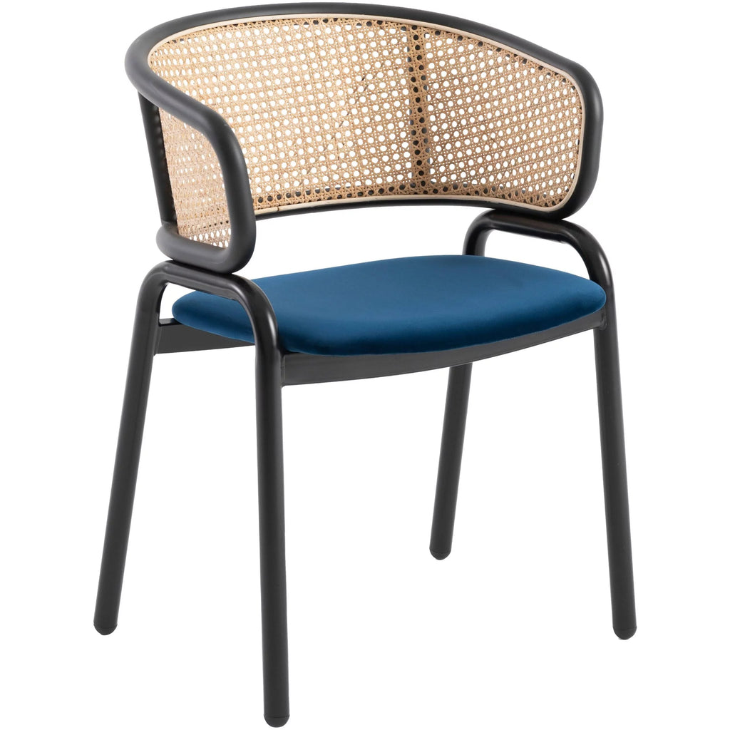 Navy Blue Velvet Wicker Dining Chair Set of 2 W44423