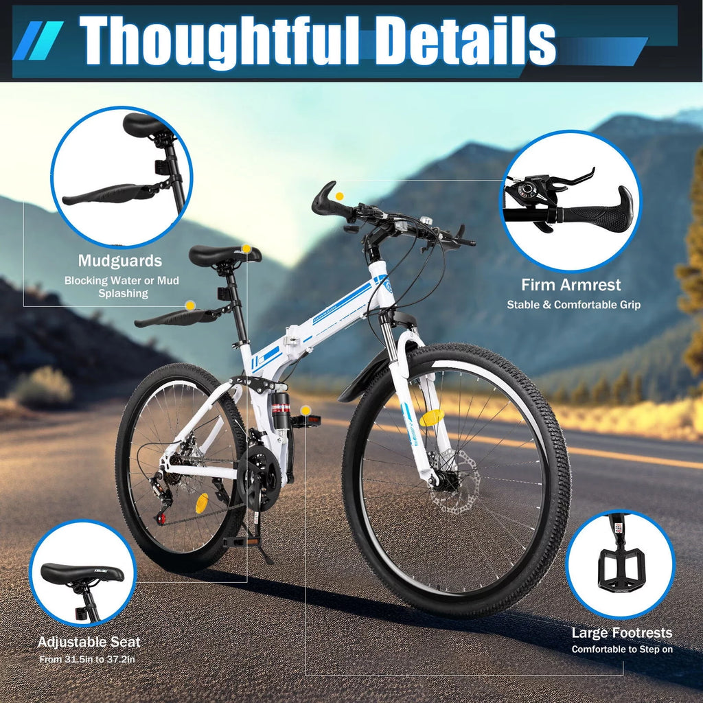 26 Mountain Folding Bike 21-Speed High-Carbon Steel Bicycle with Dual Disc-Brake K7754