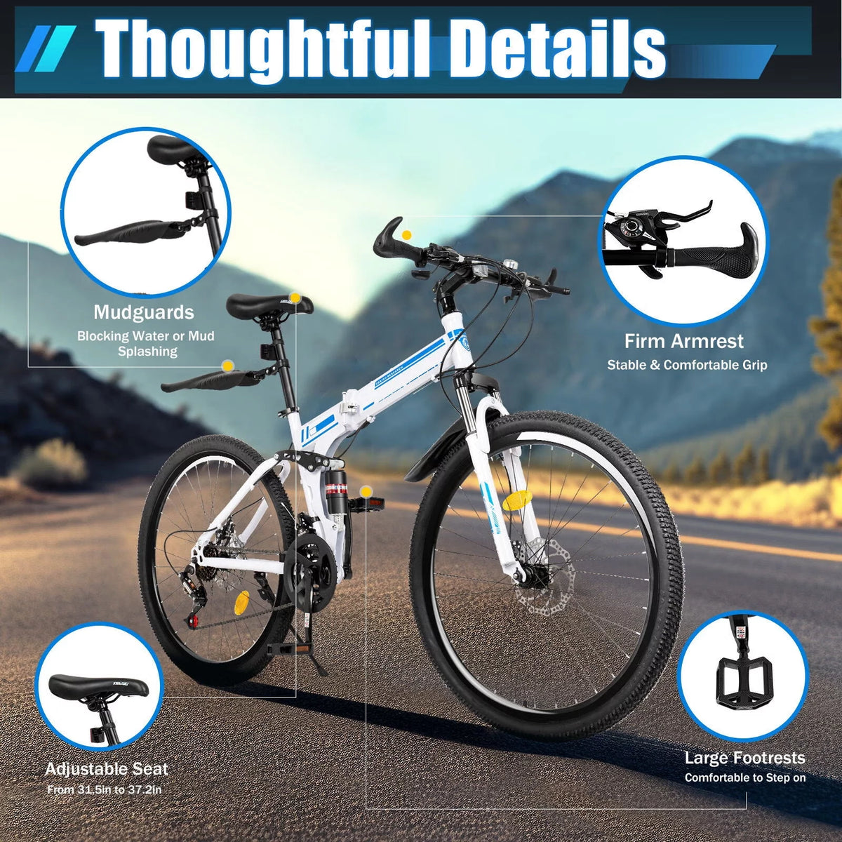 26 Mountain Folding Bike 21-Speed High-Carbon Steel Bicycle with Dual Disc-Brake K7754