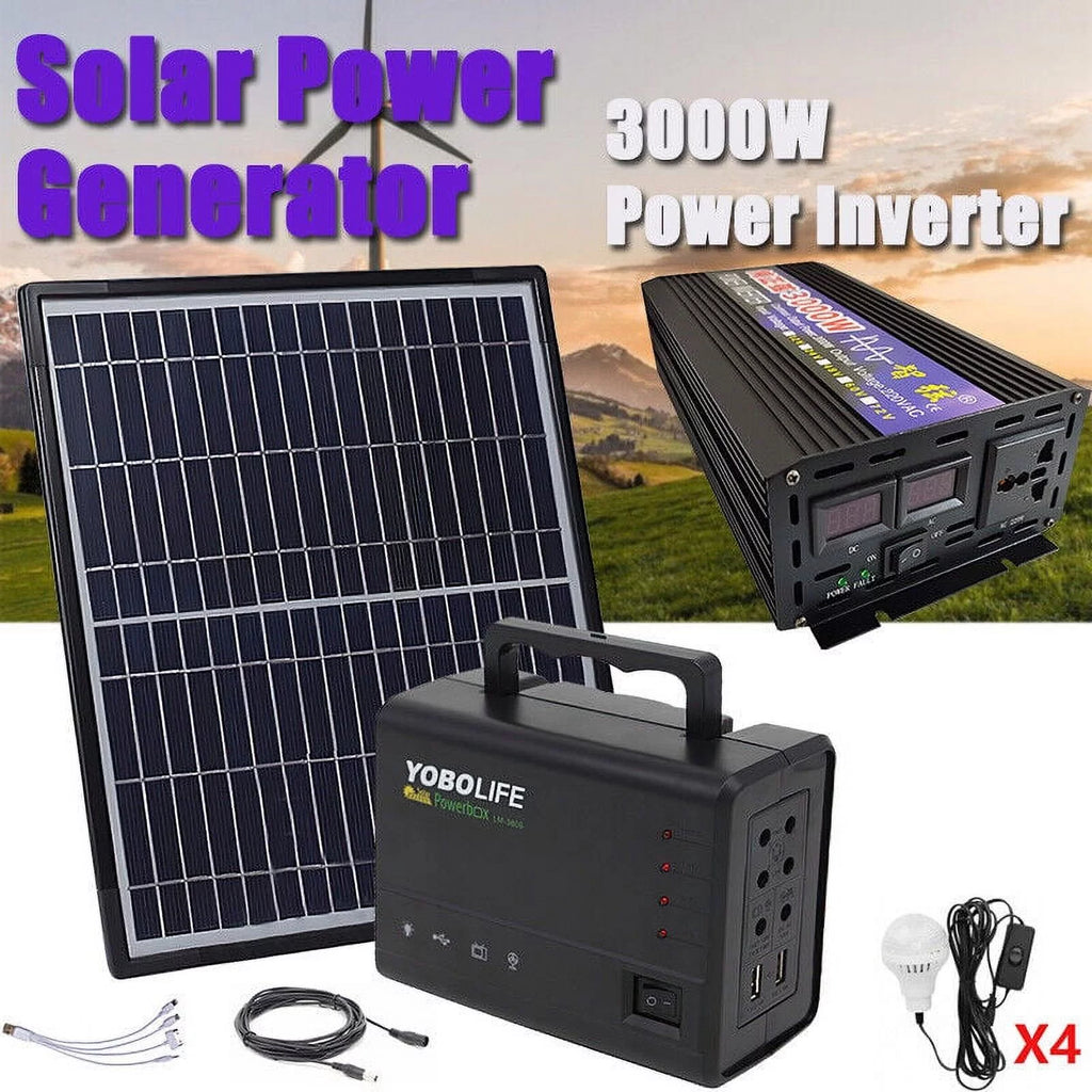 Solar Panel Generator System Portable Home Kit LED Light 12V USB Charger Camping X41522