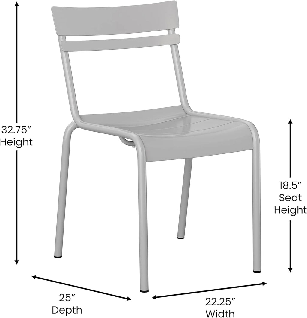 Steel Stack Chair, Indoor-Outdoor Armless Chair With 2 Slat Back In Silver, Set Of 2 G91418