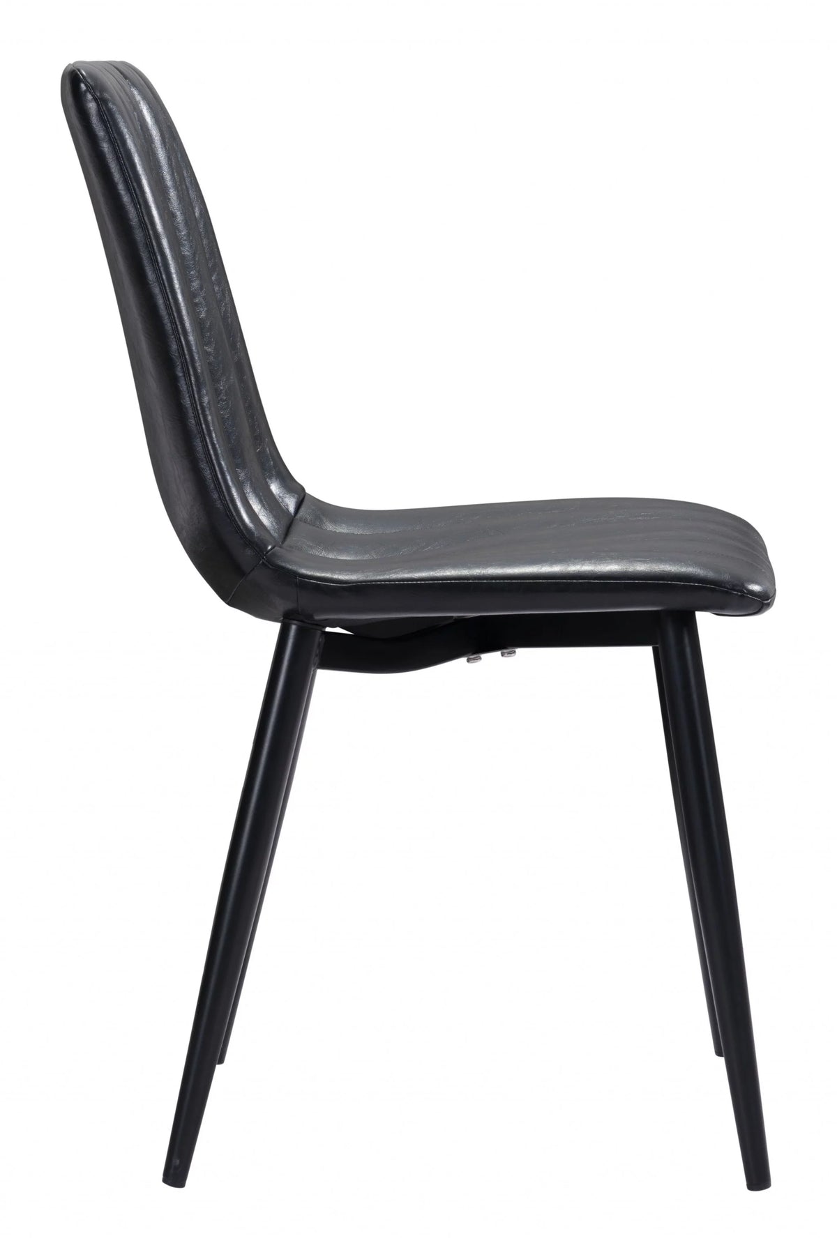 Faux Leather Channel Scoop Dining Chairs, Vintage Black - Set of 2 W1485