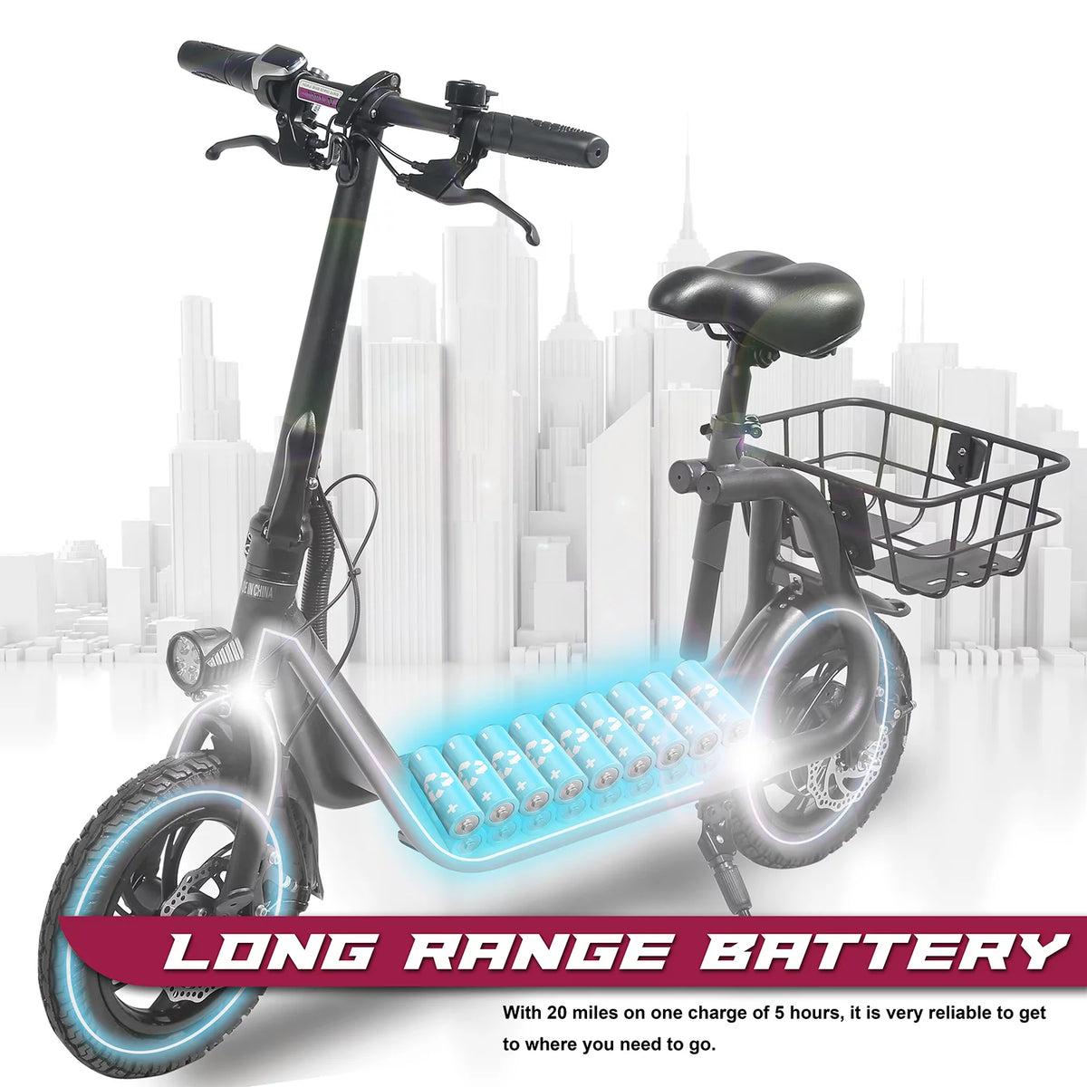 Foldable Electric Scooter with Seat and Carry Basket R527