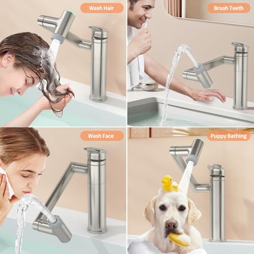 1080° Rotatable Height Adjustable Single Handle Bathroom Vanity Faucet with Temperature Display T621650