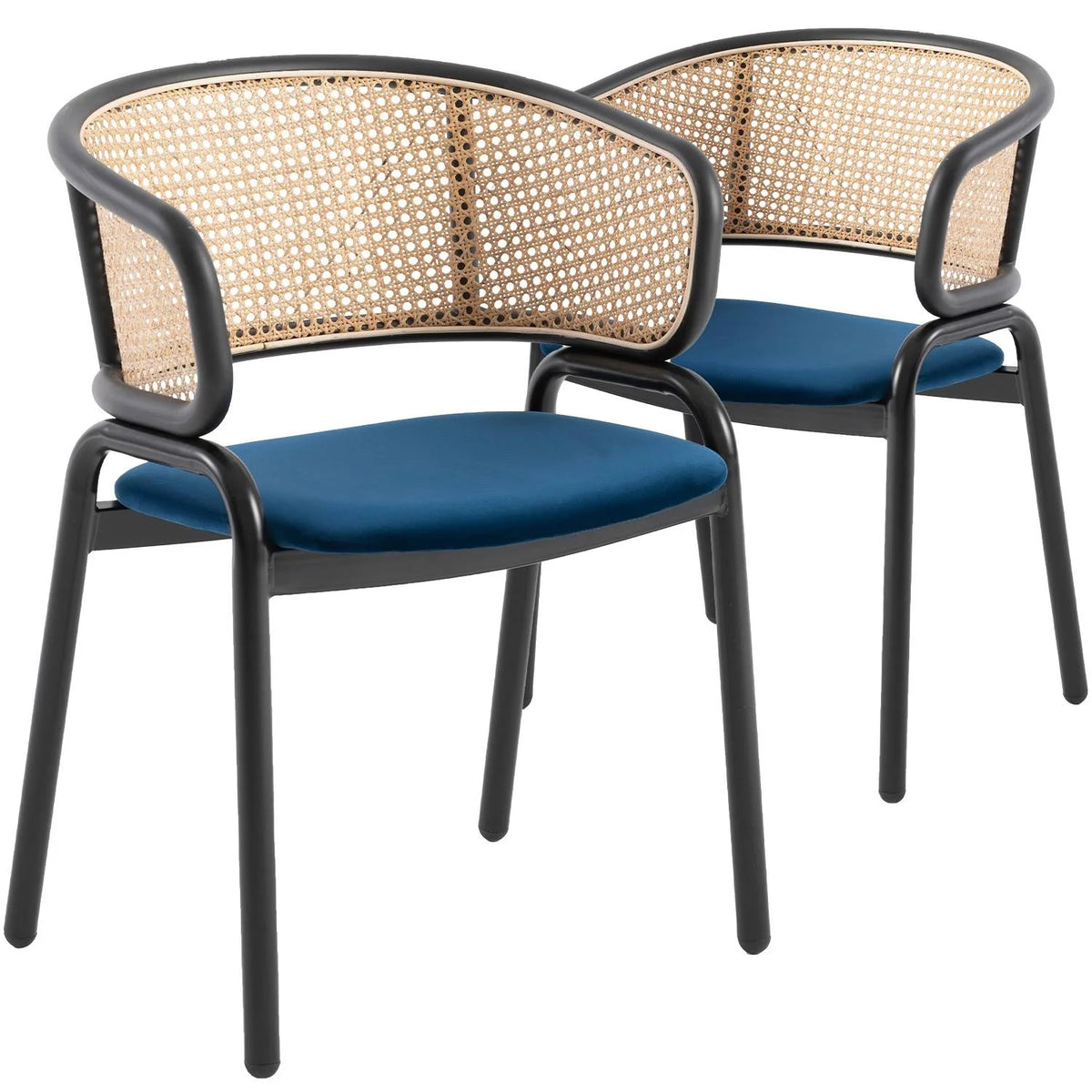Navy Blue Velvet Wicker Dining Chair Set of 2 W44423