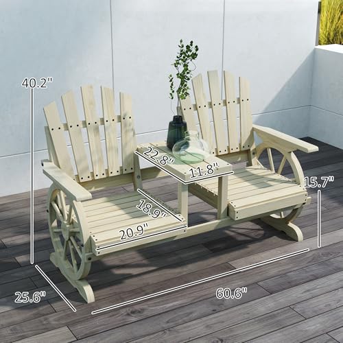 Wooden 2-Seat Garden Bench with Table and Umbrella Hole M52908
