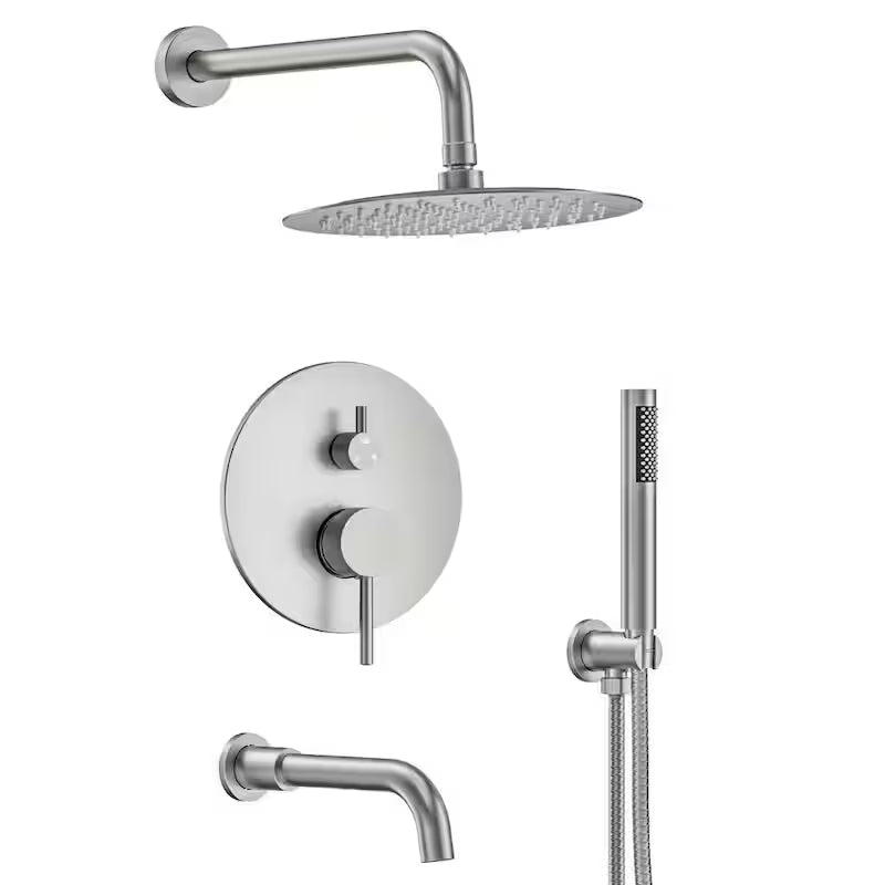 10 in. 3-Spray Wall Mount Shower Head and Tub Faucet 2.5 GPM Brushed Nickel P10610
