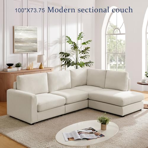 Cream L Shaped Sectional Sofa with Reversible Chaise B136