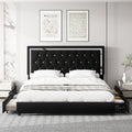 King Size Storage Bed with 4 Drawers, Black Upholstered Platform Bed Frame with Adjustable Headboard N80594