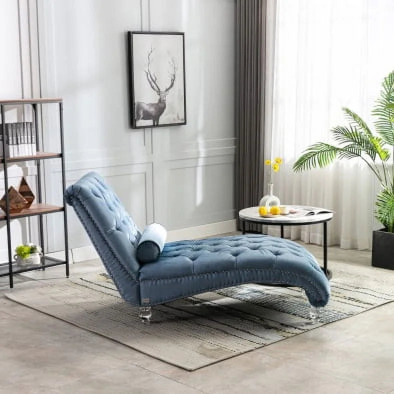 Light Blue Velvet Accent Sofa with Lumbar Pillow X53569