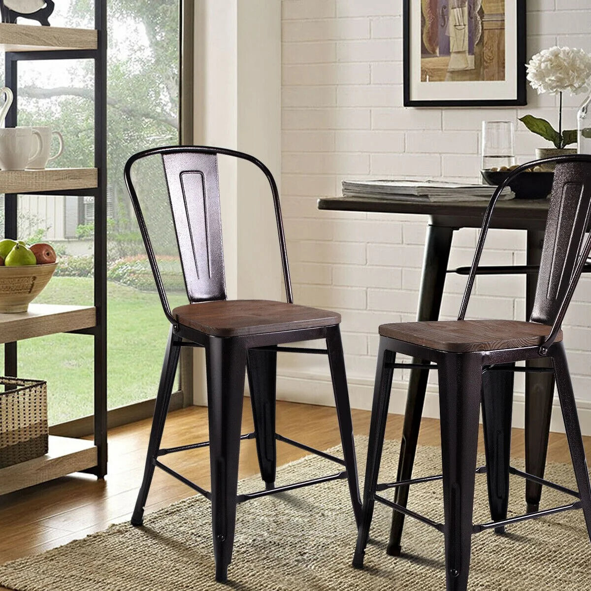 2 PC Metal Wood Counter Stool Z90975