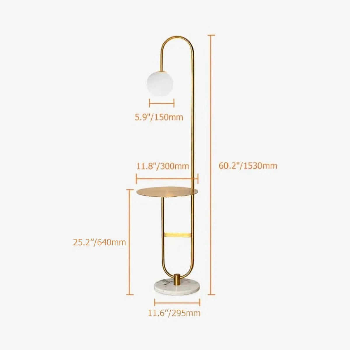 60" Modern Arc Floor Lamp with Shelf Gold Glass Shade Marble Base P7576