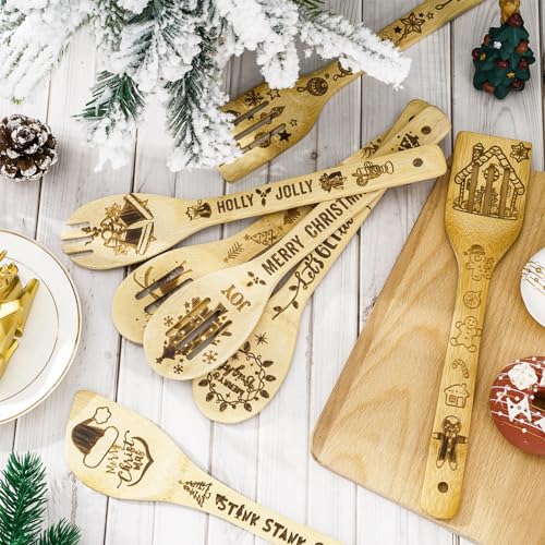 12 Pcs Christmas Wooden Spoons U320