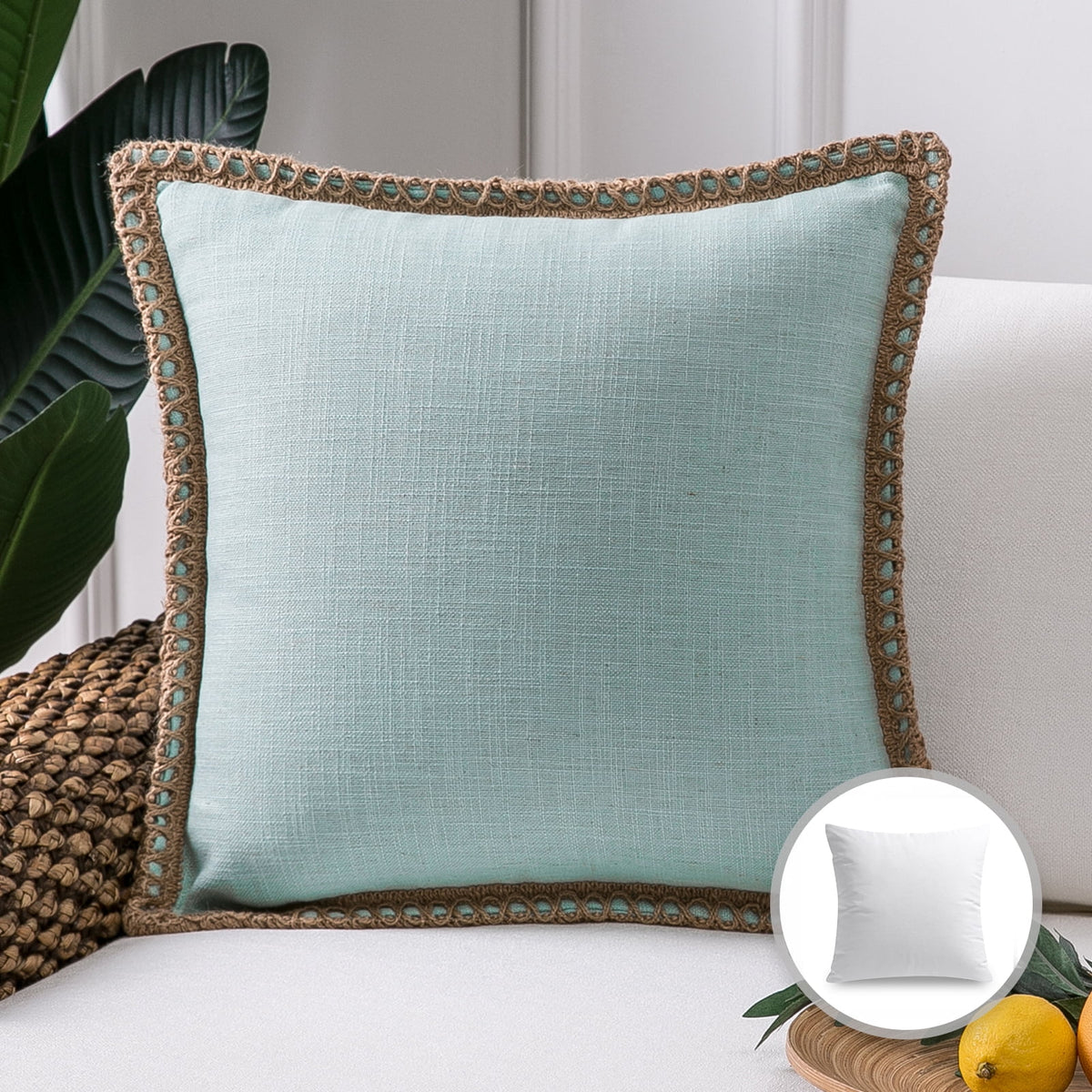 Light Blue Linen Throw Pillow, 18" x 18", 1 Pack Z29350
