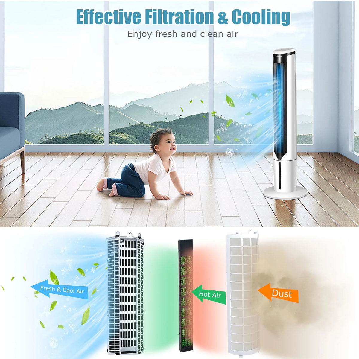 41'' Evaporative Air Cooler Oscillating Fan with Remote Control P624604