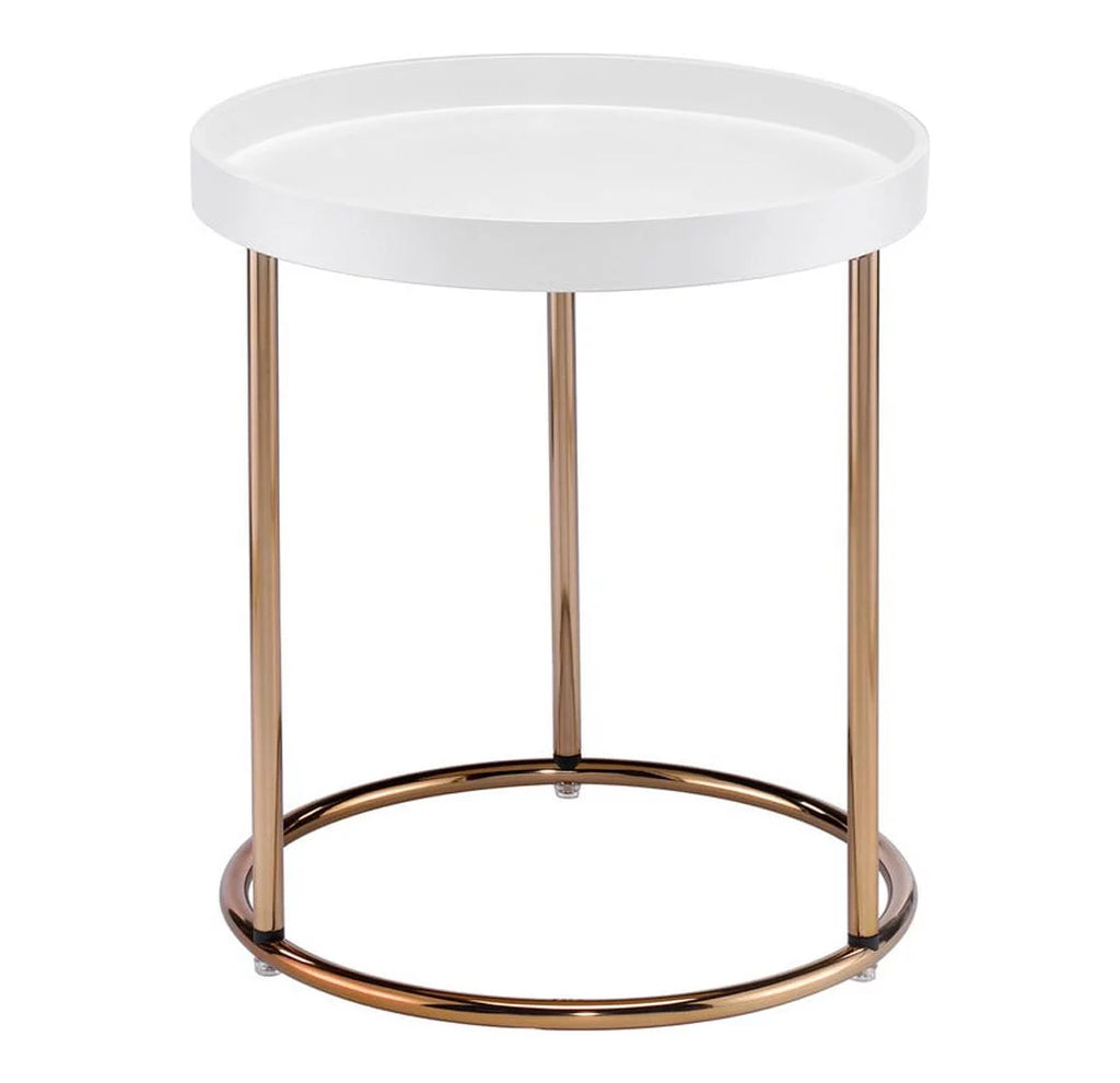 White Mid-Century Side Table with Copper Legs A229
