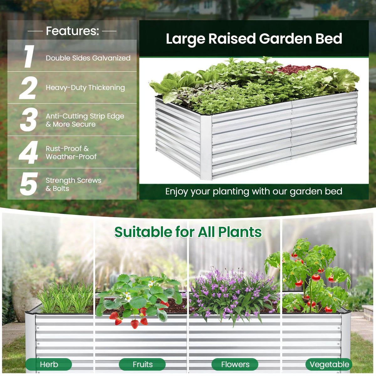 6ftx3ftx2ft Galvanized Steel Raised Garden Bed Planter Box M9571