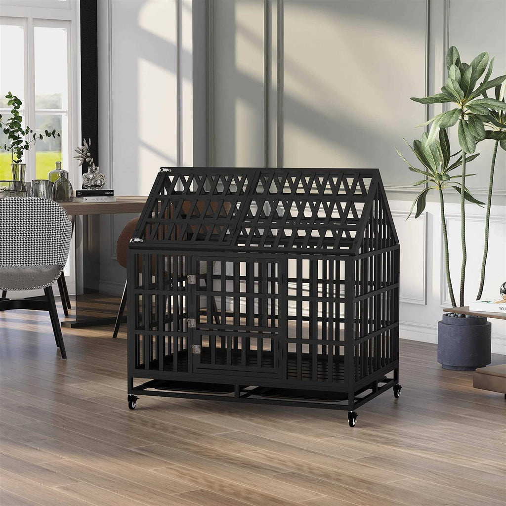 Heavy Duty Metal Dog Crate with 4 Lockable Wheels I765