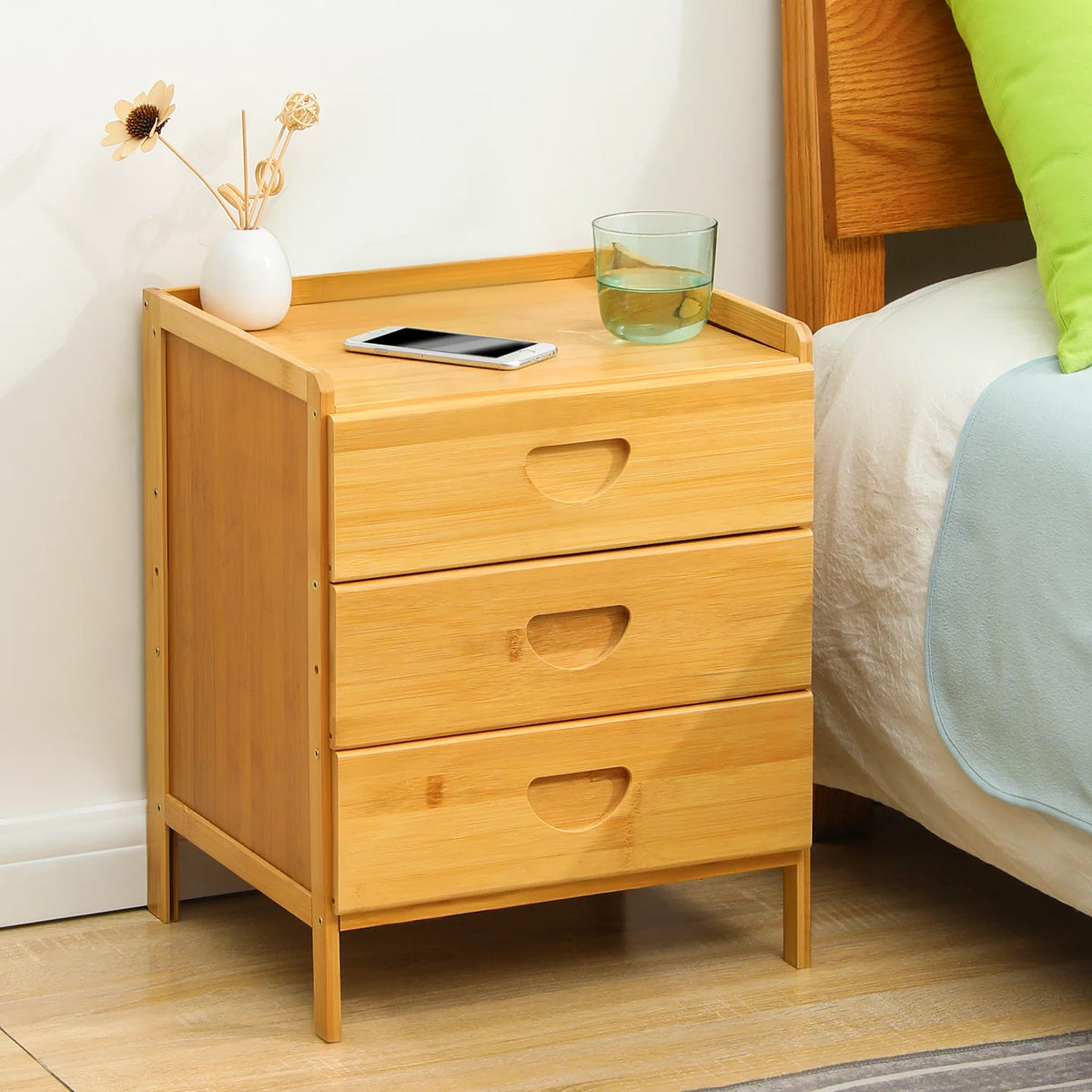 Bamboo 3 Tiers 3 Drawers Nightstand C49764