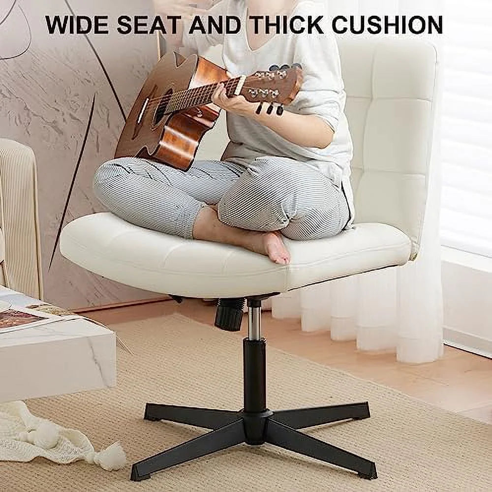 Beige Armless Wide Seat Height Adjustable Swivel Desk Chair J7011