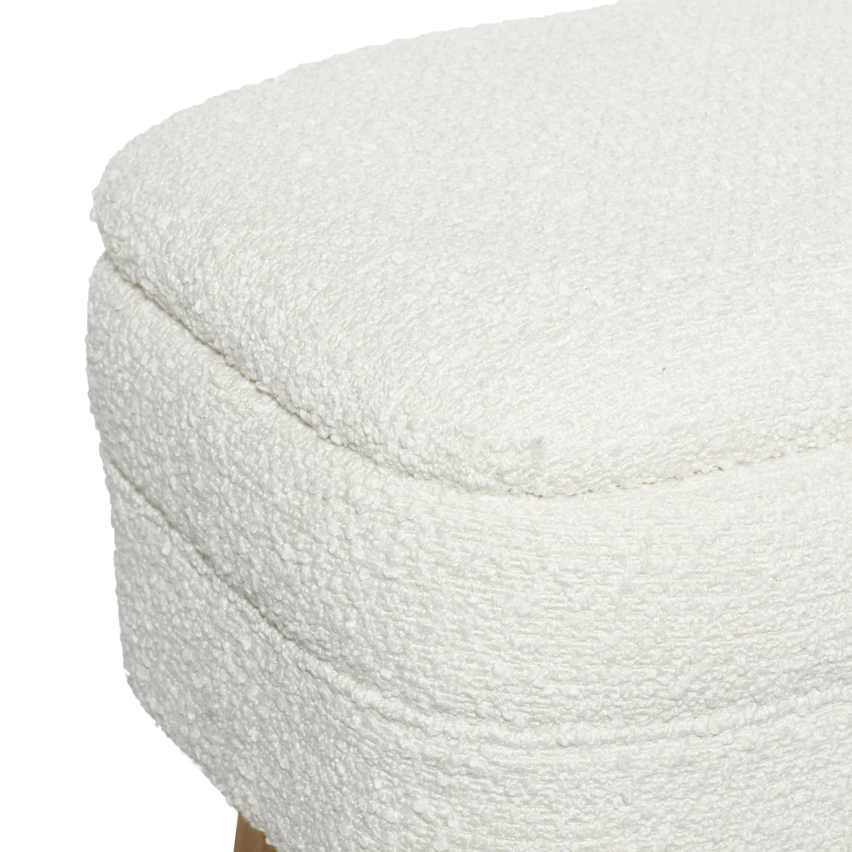 White Polyester Boucle Upholstered Storage Bench with Wood Legs J2551