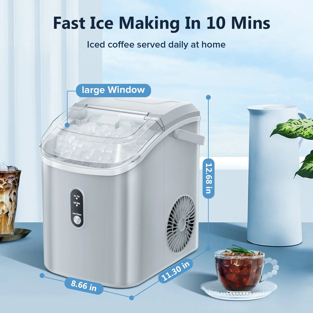 Nugget Ice Maker Countertop with Soft Chewable Pellet Ice, 34lbs/24H, Self-Cleaning, Gray F51348
