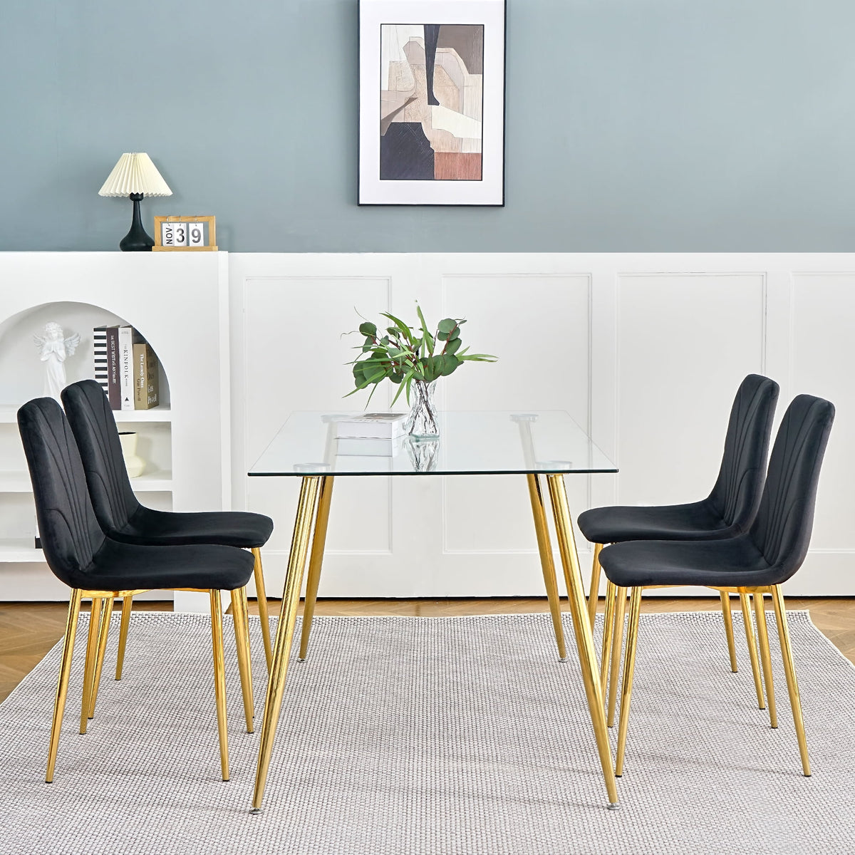 Black Dining Chair with Gold Metal Legs Set of 4 P44419
