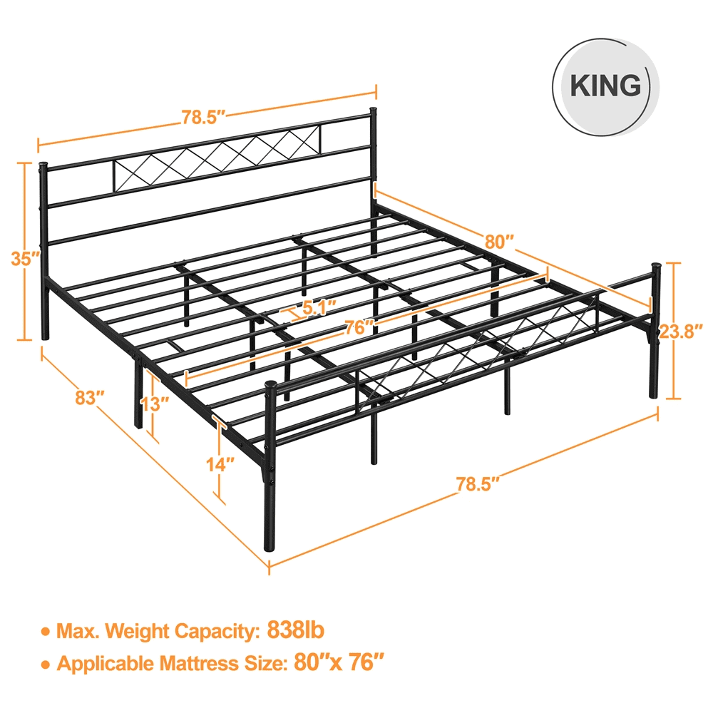 King Metal Slatted Bed Frame with Headboard & Footboard B334314