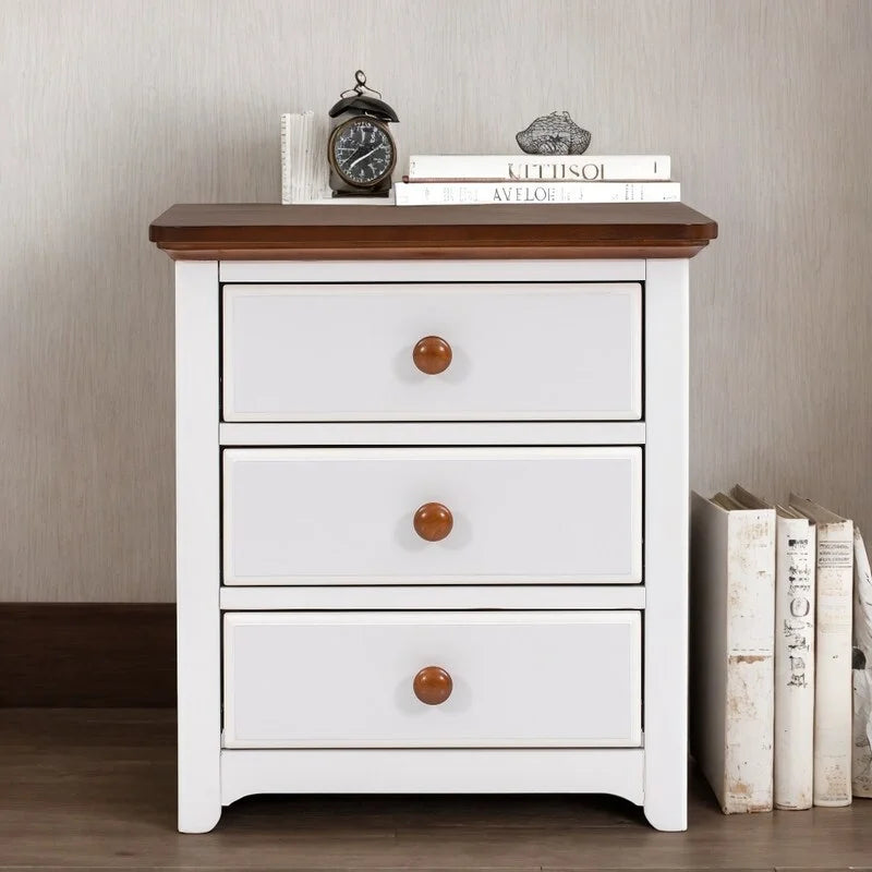 Solid Wood Nightstand with USB Charging Port and Three Drawers F5111