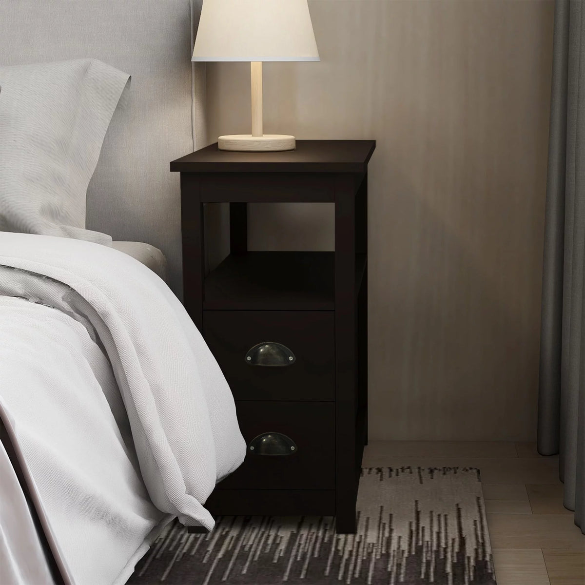 Narrow End Table with 2 Drawers and 1 Open Shelf M204