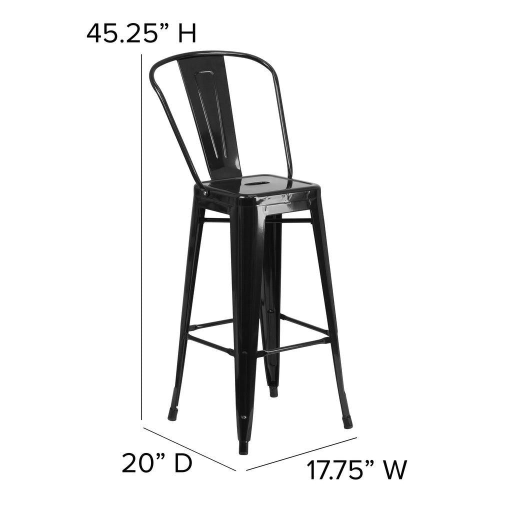 Black Metal Indoor-Outdoor Barstool with Removable Back V244570