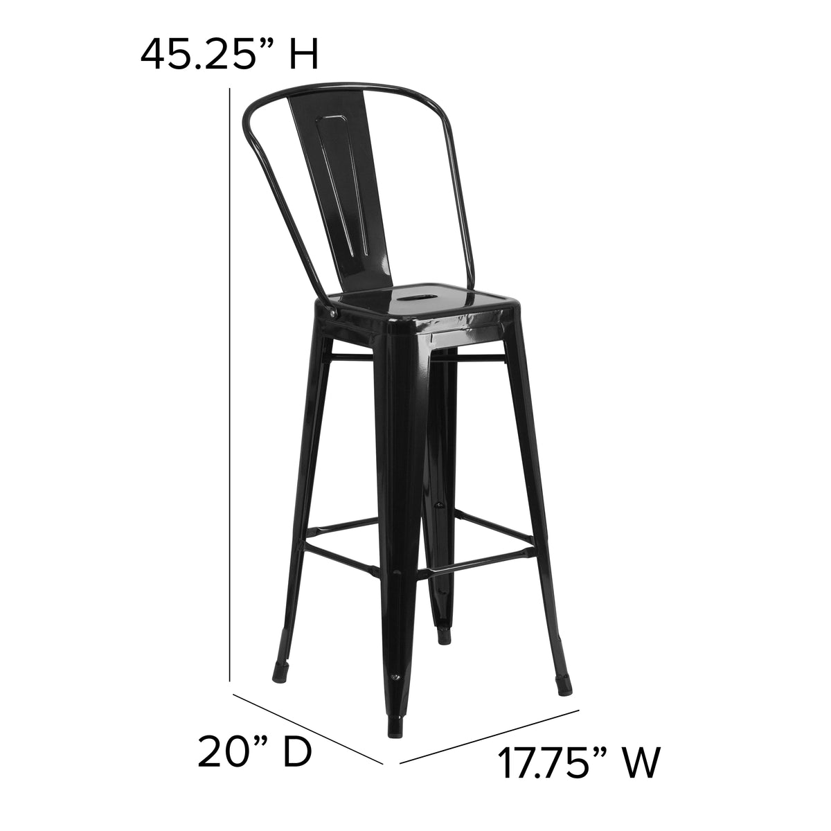 Black Metal Indoor-Outdoor Barstool with Removable Back V244570