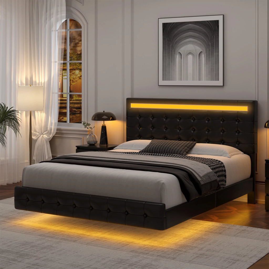 King LED Platform Bed with Under Bed Storage S7761